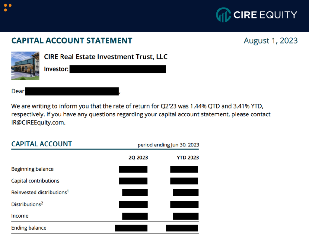 CIRE Capital Account Statement